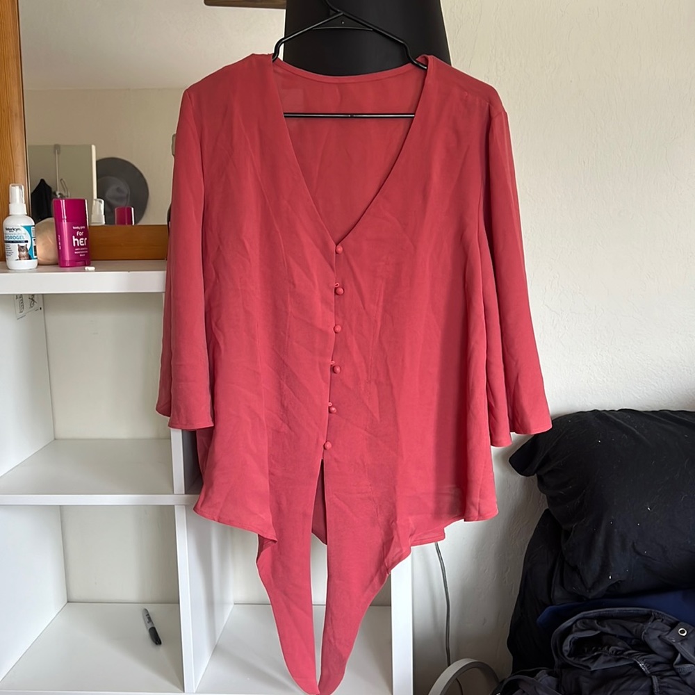 Cherry blossom red button down and tie blouse
